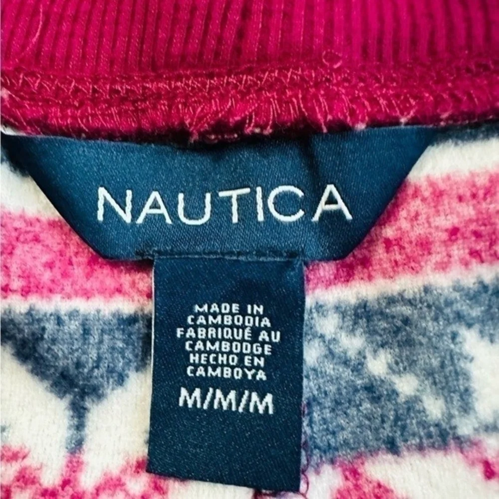 NAUTICA Women PJ Pants M Purple Blue White Winter Fair Isle Fleece Pajama Bottom
